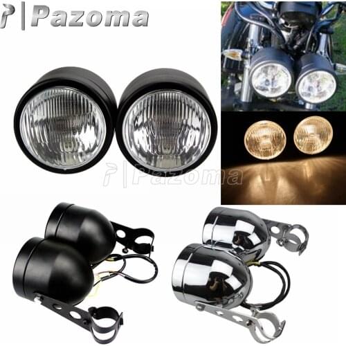 12V Dominator Motorcycle Front Twin Headlight Dual H4 35W Bulb Light Headlamp W/Bracket For Dual Sport Street Bikes Naked Moto