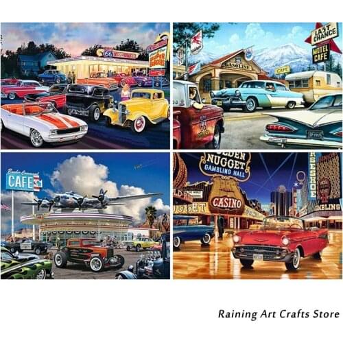 5D Diamond Painting Vintage Car Full Square Round Drill Embroidery Landscape Cross Stitch Kit Mosaic Picture Home Decoration New