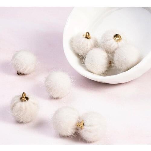10pcs 12mm 15mm Plush Fur Covered Ball Beads Charms for Jewelry Making Bracelet Earring Round Hole: 1.6mm