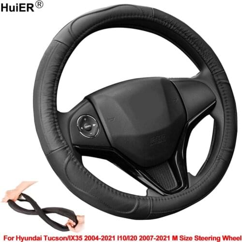 Cow Leather Car Steering Wheel Cover Wrap For Hyundai Tucson / IX35 2004 - 2020 2021 I10 I20 2007 - 2021 M Size Steering Wheel