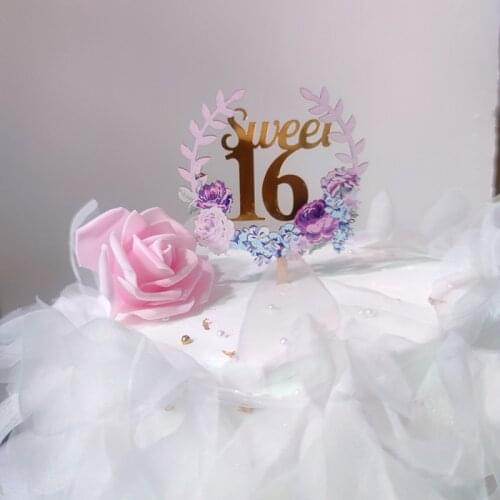 Flowers Number Acrylic Happy Birthday Cake Toppers Gold 16 18 21th Birthday Cake Topper for Kids Birthday Party Cake Decorations