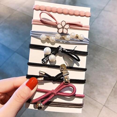 5/8PCS/Set Floral Elastic Hair Bands Pearl Bow Rubber Band Headbands Fashion Durable Ponytail Holder Scrunchie Hair Accessories