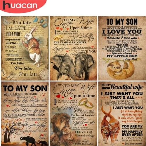 HUACAN Diamond Painting Elephant Kits Handcraft Diamond Embroidery Leopard Mosaic Rabbit Cross Stitch Handmade Gift