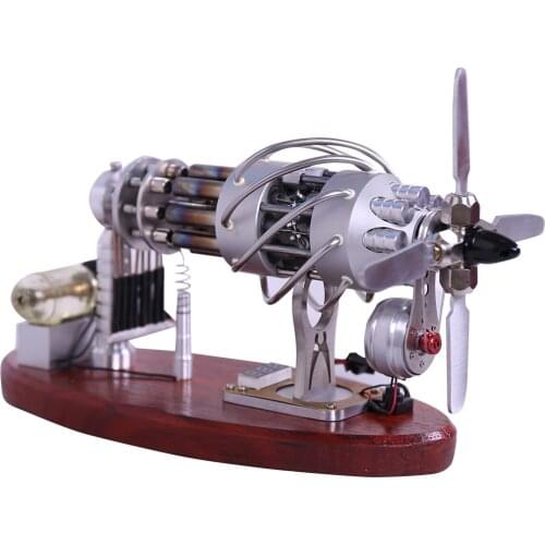 Custom 16-Cylinder Swash Plate Stirling Engine Generator Model with Voltage Digital Display Meter and LED