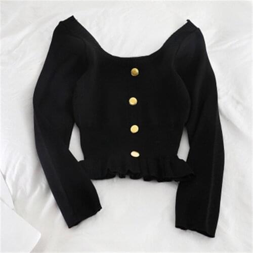 Korean Fashion Blouse White Knitted Button Up Shirts Korean Fashion Long Sleeve Knitted Female Pleated Shirt Women 2021 Autumn