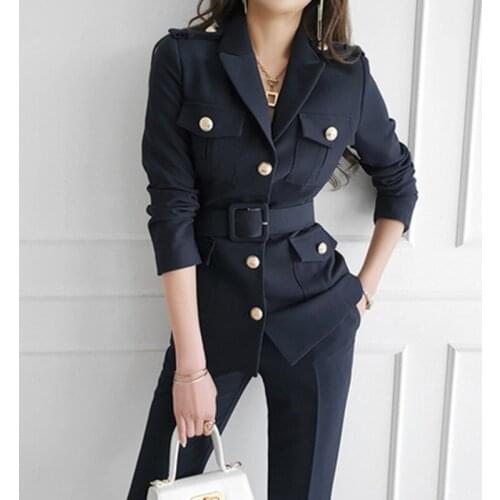 Korean Women New Occupation Two Piece Suit Autumn Single Breasted Blazers Coat + Fashion Pencil Long Pants Female Office Suit