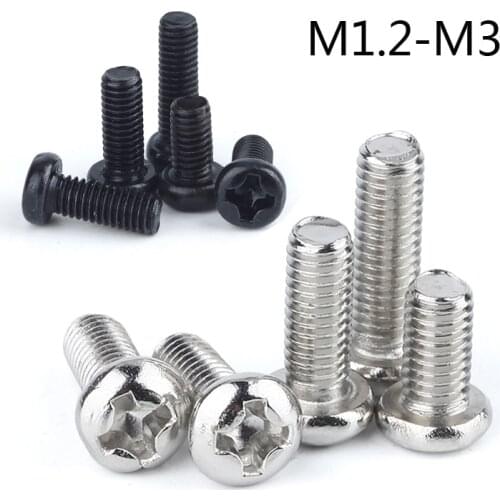 50pcs M1 M1.2 M1.4 M1.6 M2 M2.5 M3 M4 Mini Micro Small Light Black 304 Stainless steel Cross Phillips Pan Head Screw Round Bolt