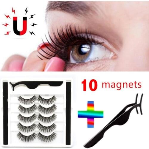 Magnetic Eyelashes 5 Pairs 3D Mink False Eye Lashes Reusable Natural Tweezers Set Waterproof Long Lasting Eyelash Extension