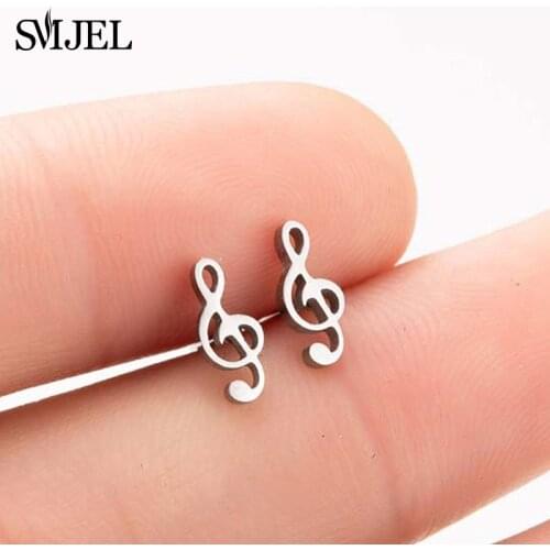 SMJEL Mini Music Earrings Stainless Steel Lovely Small Ear Studs for Women Charm Musical Note Earring Jewelry gift Brincos Mujer