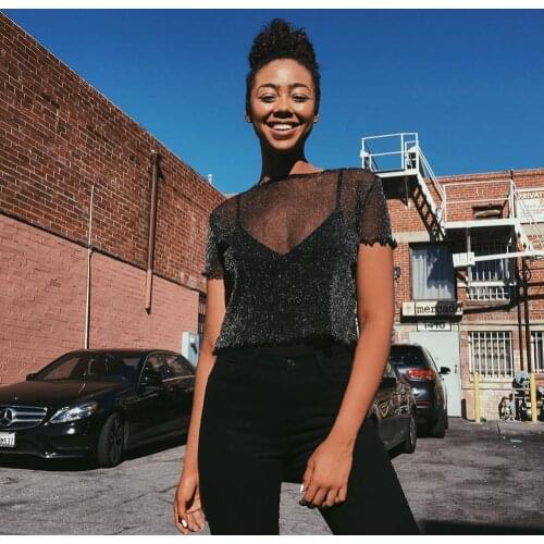 Fashion Sexy Women T Shirt See Through Transparent Mesh Tops Long Sleeve Sheer Slim Ladies Solid T-Shirt New Arrival Women Shirt