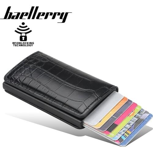 Baellerry Multi Card Bit Holder Crocodile Pattern Men Card Holder Antimagnetic Female Wallet Aluminum Alloy Leather Coin Purses