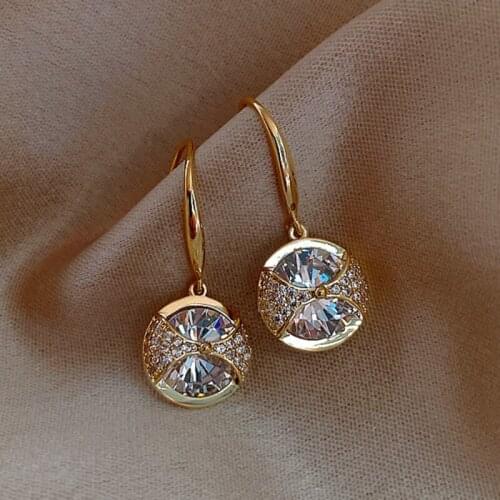 2021 New Arrival Trendy Round Crystal Dangle Earrings For Women Fashion Sweet Water Drop Pendant Jewelry