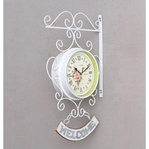 New and High Quality Cockerel Bell Retro Beautiful Outdoor Double Side Clock Garden Wall Outside Bracket Station