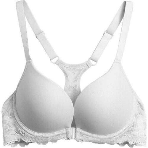 New Front Close Thin Cup Women Bras Racerback Push Up Strength Y-line Lace Sexy Bra Plus Size 30 32 34 36 38 40 42 44 A B C D E