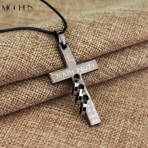MQCHUN Jewelry New Death Note Anime Pierced Cross Charm Pendant Necklace With Rope Chain Cosplay Accessories Jewelry Men Gift