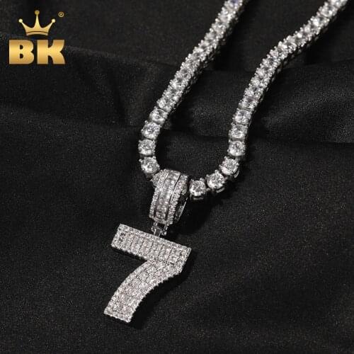 THE BLING KING Baguette Numbers Pendant Iced Out Square Cubic Zirconia Initial Letter Necklace Men Women Hiphop Jewelry For Gift
