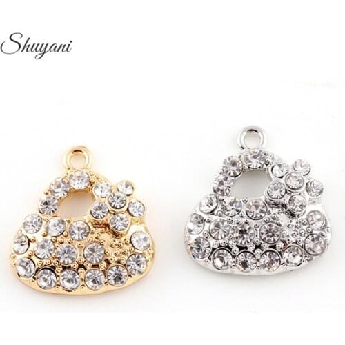 20PCS/Lot Crystal Flower Lady Handbag Charms Pendant for Necklace Bracelet Jewelry Making Crafts Floating Dangle