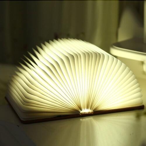 Portable USB Rechargeable LED Wooden Folding Mini Book Light Desk Night Lamp for Living Room Christmas Decor