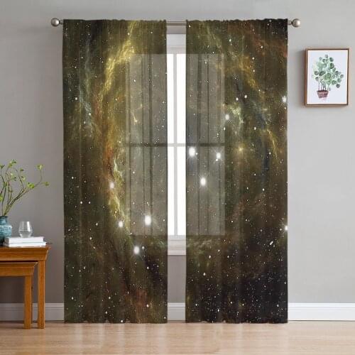 Colorful Space Nebula Starry Sky Sheer Curtains for Living Room Bedroom Kitchen Chiffon Tulle Curtains Home Hotel Coffee Decor