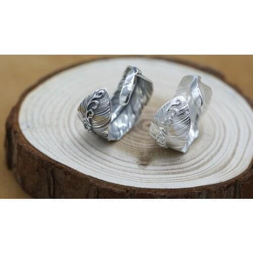 925 Sterling Silver Feather Open Band Ring Men Women size 8 Adjustable Gift A3608