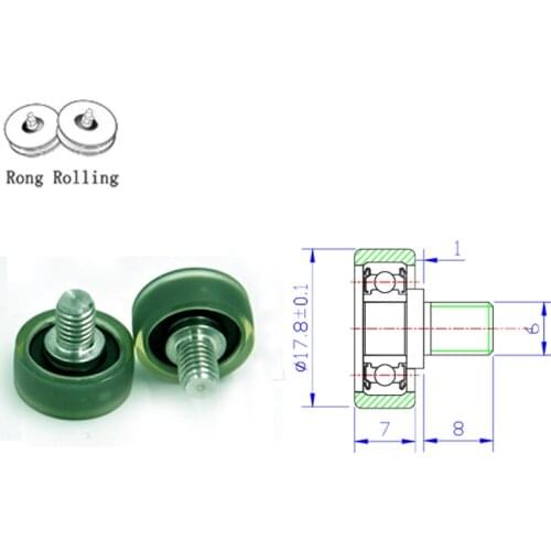 17.8x7-M6x8 PU material sliding window roller diameter 17.8mm,thickness 7mm, package bearing with stainless steel M6x8 screw