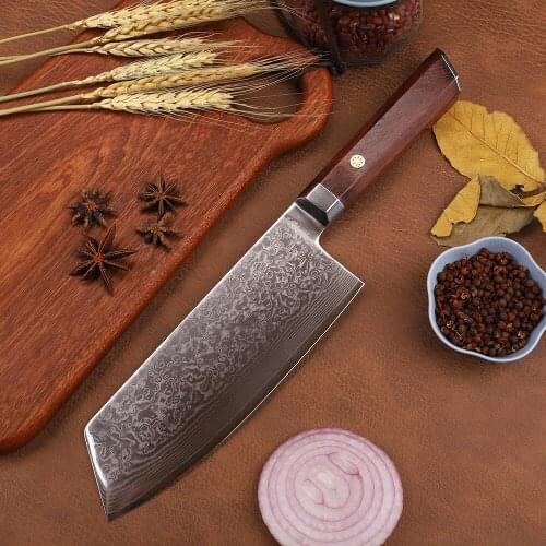 8-Lnch VG10 Damasca Steel Fixed Kitchen Used 67-Story Dry Catering Outdoor Camp Fruit EDC Tool Knife