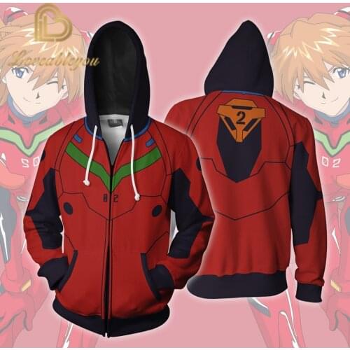 Evangelion EVA Asuka Langley Soryu Cosplay Hoodie Sweatshirts 3d Printed Tracksuit Casual Zipper Hooded Jacket Anime Clothing