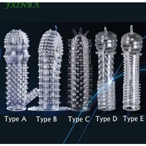 FXINBA New Penis Sleeve Extender Reusable Spike Condom Male Dick Enlargement Massager Cock Ring Cover Adult Sex Toys For Men