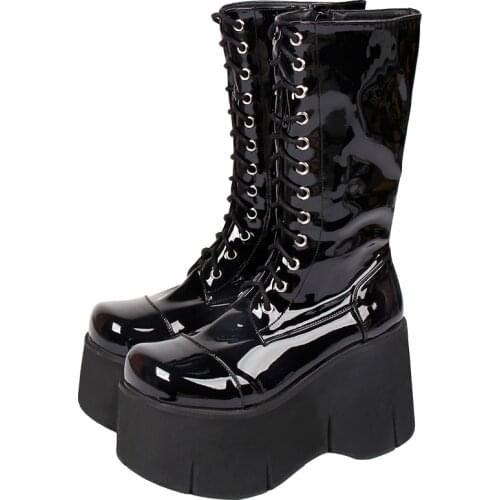 Angelic imprint gothic style Women motorcycle cool punk boots lady lolita COS shoes woman high heels pumps 10cm 33-47 9609 PL PU