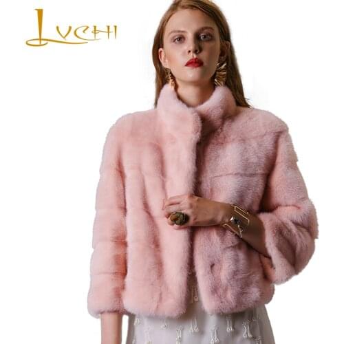 LVCHI Women Winter Real Fur 2019 Nine Quarter Mink Coat Female Thick Natural Mandarin Collar Fur Causal Office Lady Women Coat