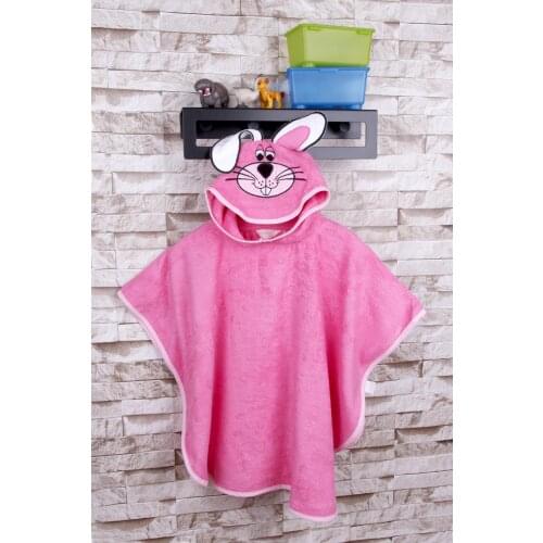 100% Cotton 60x75 Rabbit Embroidered Kids Poncho