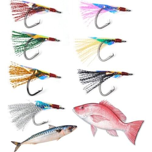 12pcs Circle Hook Fishing Fly for Sabiki Rig Flash Flies Saltwater Pink Black Green Gold Blue Silver 1/0 2/0 4/0 6/0 8/0 1 2 4