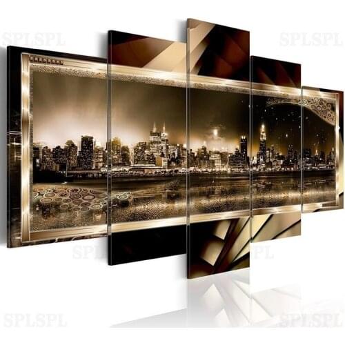 5 Pieces Modern Wall Art Metal Prints Canvas Art Abstract Painting Modular Poster Pictures for Bedroom Home Decor Gift