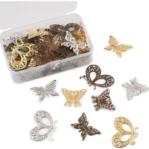 90pcs Metal Stamping Butterfly Iron Flower Filigree Joiner Links Connector Charms for DIY Necklace Handmade Jewelry Supplies