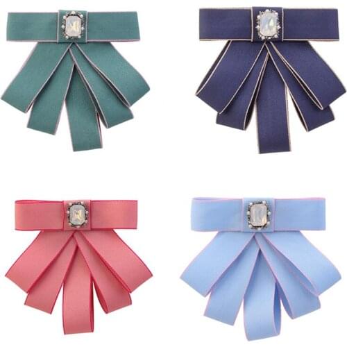 ZHINI Trendy Design Women Rhinestone Imitation Bow Brooches Pin Bowknot Ribbon Brooches Women Pins Jewelry Brooch Collar Vintage
