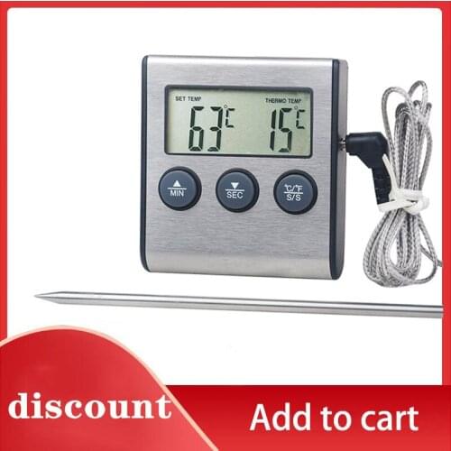 Digital BBQ Cooking Oven Thermometer Meat Kitchen Food Temperature Meter for Grill Timer Function with Stainless Steel Probe