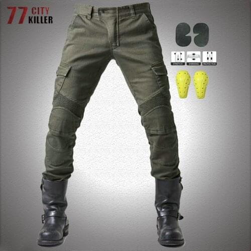 Cycling Motorcycle Jeans Men Outdoor Multi-pocket Elasticity Denim Pants Moto Protective Gear Motocross Riding Cargo Trousers