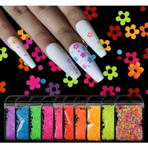 10Pcs Fluorescence Flowers Shaped Nail Art Sequins Sparkly Glitter Flakes Slices Nails Accessories Spring French Polish Manicure