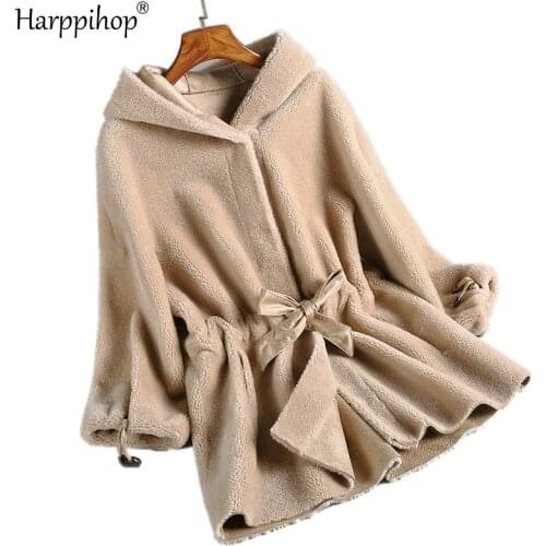 HARPPIHOP Women's Sheepskin Coats With A Hood China