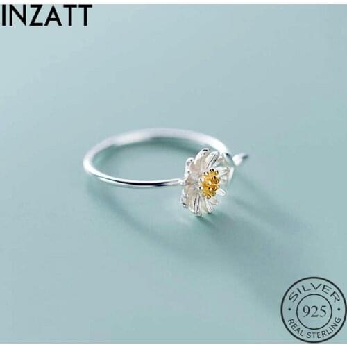INZATT Real 925 Sterling Silver Plant Flower Adjustable Ring For Woman Party Fine Jewelry Minimalist Accessories Cute Gift