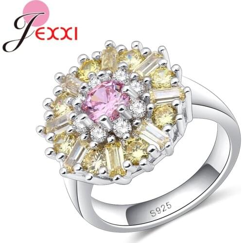 Pure Silver Rings Latest s Silver Rings For Women Pink Yellow White Zircon luxury Accessory CZ Wedding Rings