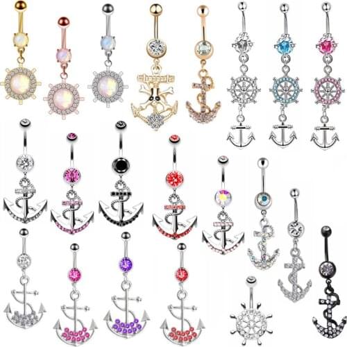 1Piece Stainless Steel Anchor Belly Button Ring 14G Cute Dangle Belly Ring Anchor Sexy Navel Piercing Ring Navel Jewelry Body
