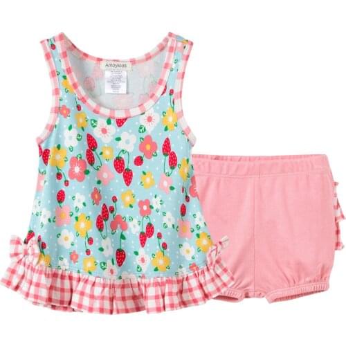 2020 Baby Girls Clothes Set 2pcs/lot Cartoon Printing Bamboo Summer Sleeveless Clothes Newborn Infant Babies Clothing