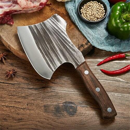 Hammer Forged Kitchenn Knife Chop Bone Camping Survival Axe 5cr15mov Stainless steel butchers knife ebony handle Knife Cover