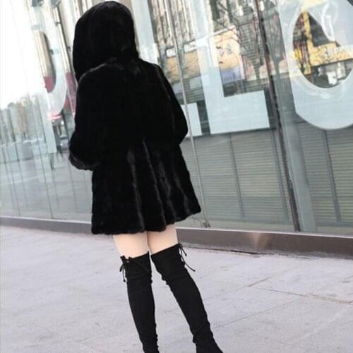 Hooded Genuine Fur Jacket Low Discount Brand Real Rabbit Fur Overcoat Women Winter Fur Coat sr869