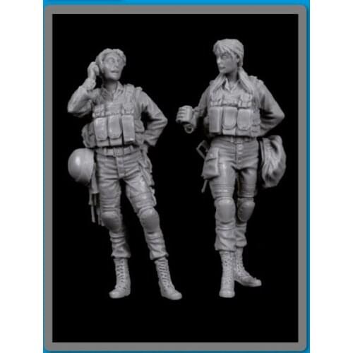 1:35 Scale Die-cast Resin War Scene Model Resin Modern Israeli Female Soldier Static 2-person Model 2155