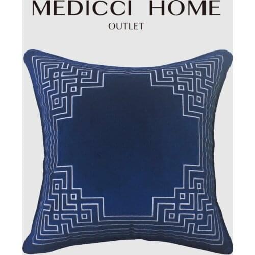 Medicci Home New Chinese Geometry Cushion Cover Blue Dutch Velvet Embroidery Decorative Pillowcase Bed Living Room Shell Gift
