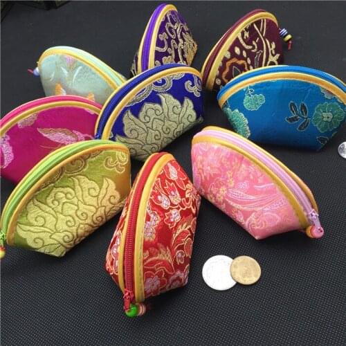 20pcs Cute Seashell Small Christmas Candy Zip Bags Wedding Party Favor Chinese Silk Brocade Jewelry Pouches Coin Purse