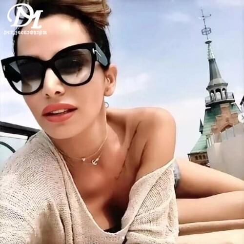 DM PERFECTIONISM Personality Cat Eye Sunglasses Fashion Retro Letter T Sunglasses