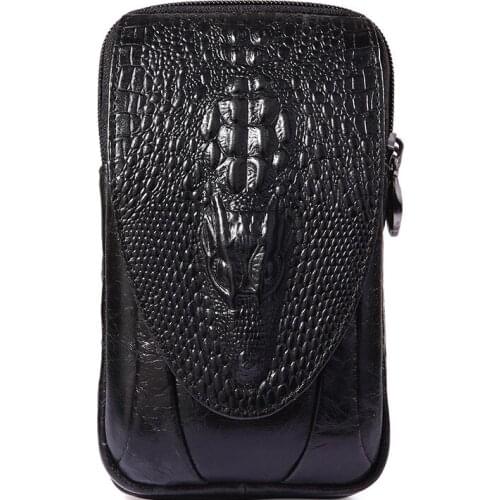 Crocodile pattern cowhide Genuine Leather mens waist bags belt to wear double-layer pockets coin purse male Mobile phone bags